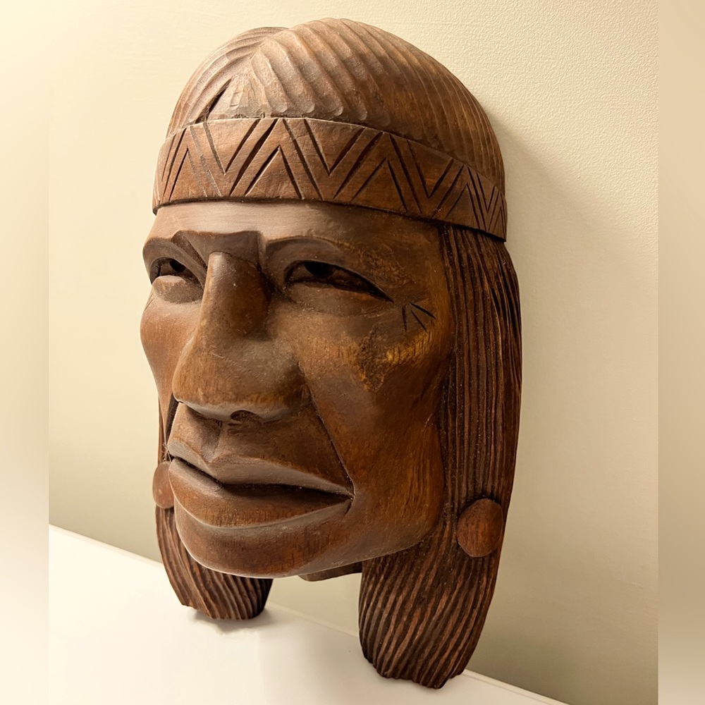 Vintage Hand Carved Wood Native American Indian Head Wall sculpture - Picture 1 of 12